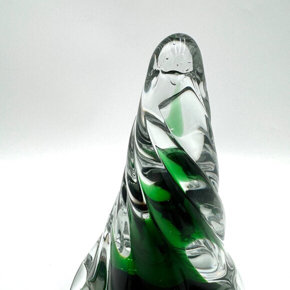 Glass Christmas Tree Paper Weight Clear Green Holiday - Picture 2 of 13